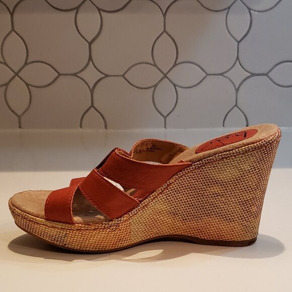 B.O.C. Born Concept Orange Leather Wedge Sandals - Picture 9 of 15